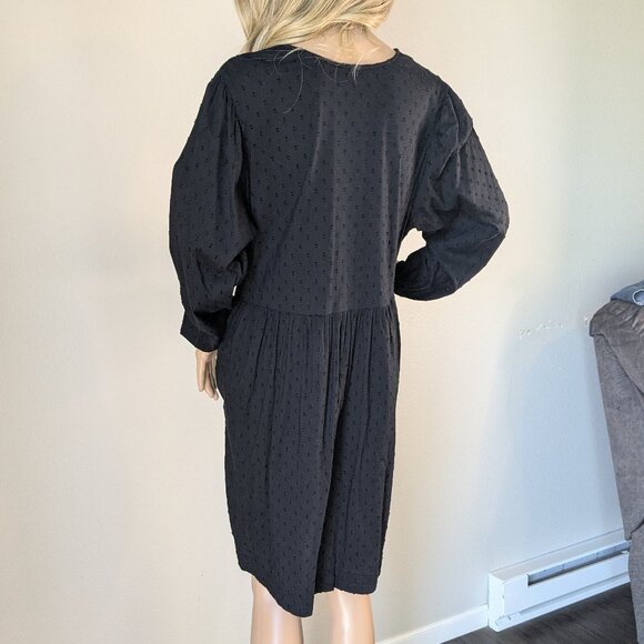 Old Navy Mini Dress Women's XL Black Clip Dot Swing Plunge V-Neck Long Sleeve - Picture 5 of 13